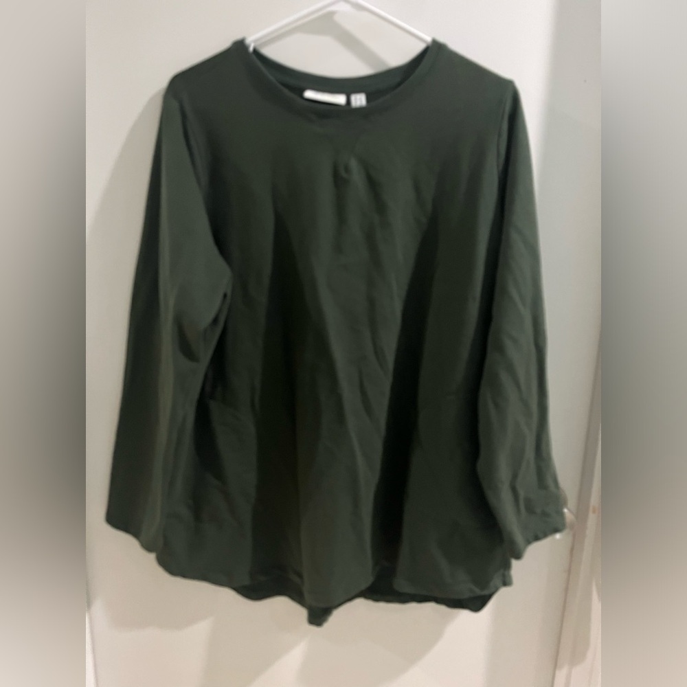 D & co active Relaxed Long Sleeve Crewneck Top in Green, size 1X - Picture 3 of 6
